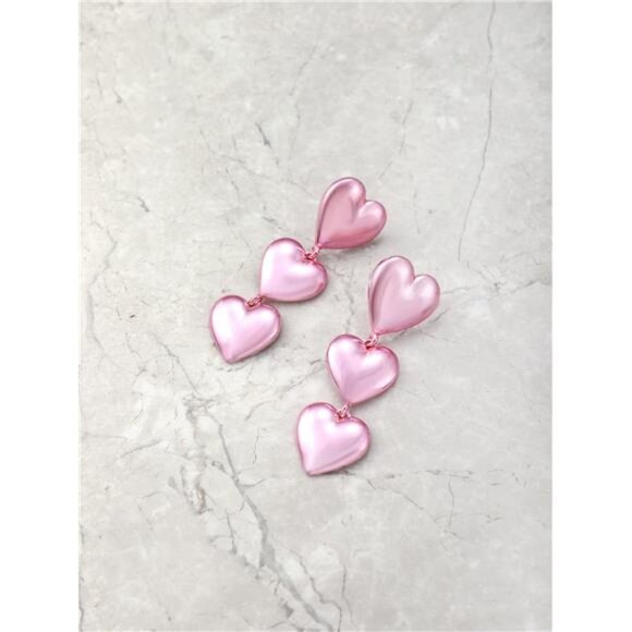 Valentine Day Dangle Linear Pink Heart Drop Earrings for Women Romantic Jewelry - Picture 4 of 4